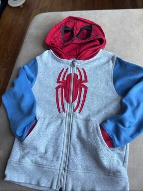 Hanna Andersson Gray Hoodie with Red Spider & Blue Sleeves